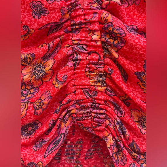 Free People “I got you” Long sleeve collared floral print blouse in “ruby combo” - Picture 9 of 10